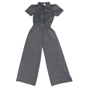 Zara Girls Size 8 Short Sleeve Utility Jumpsuit Houndstooth Gray Wide Leg